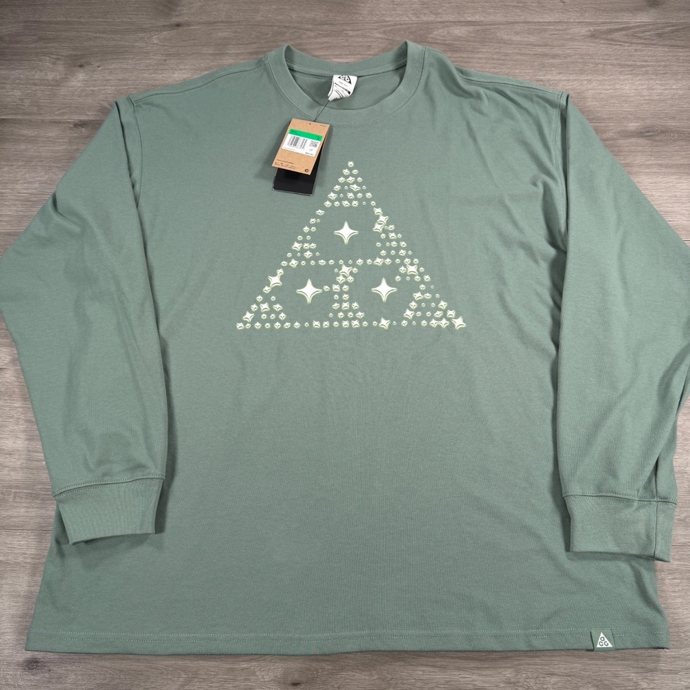 Nike ACG Glow Stars Shirt Loose Fit Long Sleeve HV2176-364 Green Mens XL